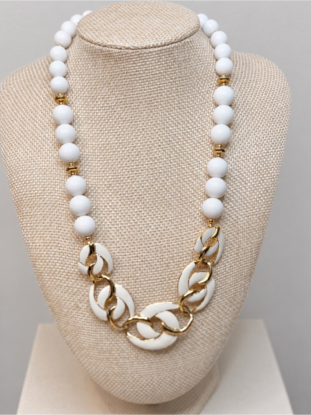Vintage Signed Trifari White Enamel and Gold-Tone Statement Necklace